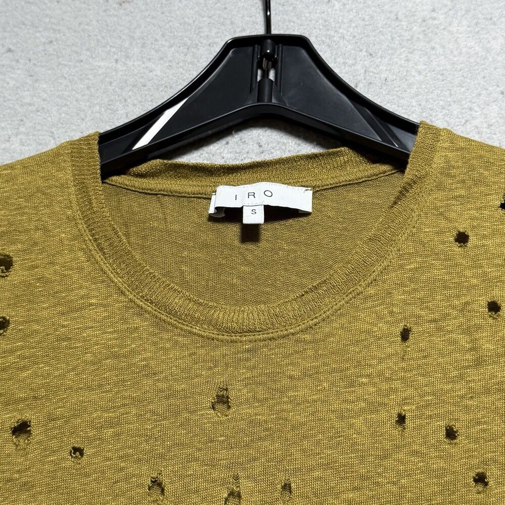 Iro Distressed Tee T-Shirt Women's Small Army Green Clay Linen Short Sleeve Top - Picture 2 of 10